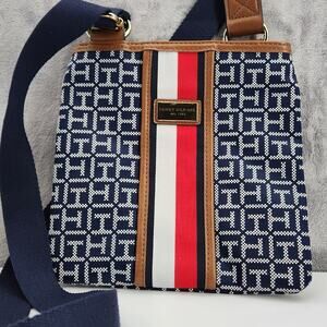 Tommy Hilfiger crossbody bag 8x8 purse Logo preppy faux leather & cotton fabric